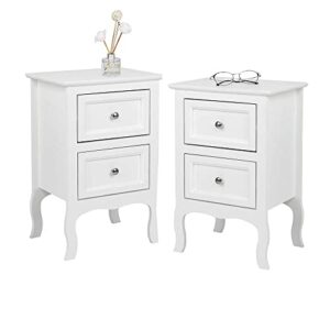 bonnlo white nightstand with 2 drawers, farmhouse night stands for bedrooms set of 2, small bed side table/night stand for small spaces, college dorm, kids’ room, living room, 16w x 12d x 24h