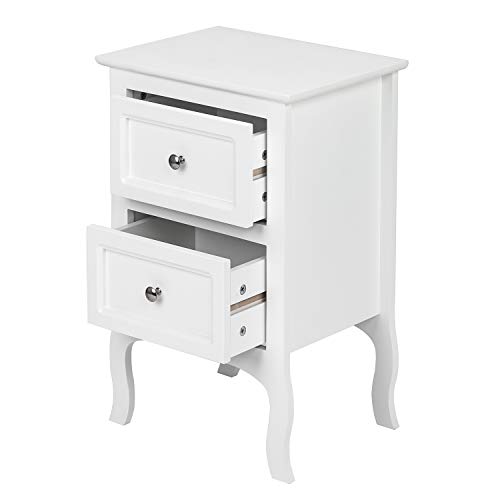 Bonnlo White Nightstand with 2 Drawers, Farmhouse Night Stands for Bedrooms Set of 2, Small Bed Side Table/Night Stand for Small Spaces, College Dorm, Kids’ Room, Living Room, 16W x 12D x 24H