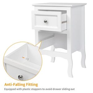 Bonnlo White Nightstand with 2 Drawers, Farmhouse Night Stands for Bedrooms Set of 2, Small Bed Side Table/Night Stand for Small Spaces, College Dorm, Kids’ Room, Living Room, 16W x 12D x 24H