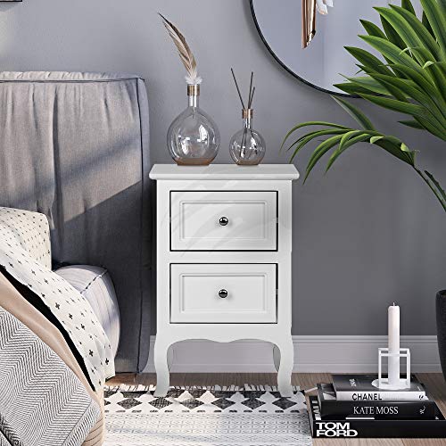 Bonnlo White Nightstand with 2 Drawers, Farmhouse Night Stands for Bedrooms Set of 2, Small Bed Side Table/Night Stand for Small Spaces, College Dorm, Kids’ Room, Living Room, 16W x 12D x 24H