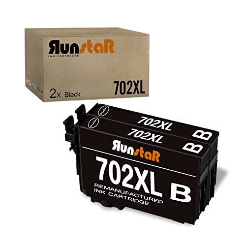 Run Star Remanufactured 702XL Black Ink Cartridge Replacement for Epson T702XL 702 T702XL T702XL120 for Epson Workforce Pro WF-3720 WF-3733 WF-3730 All-in-One Printer, 2 Packs