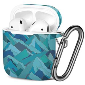 [ compatible with airpods 2 and 1 ] shockproof soft tpu gel case cover with keychain carabiner for apple airpods (mountains landscape)