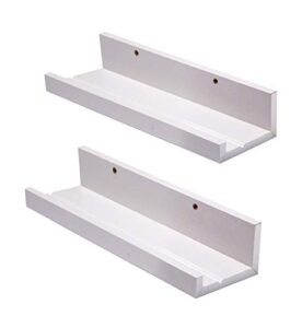 muzilife 12 inch white floating shelves - set of 2 rustic wood floating shelves - wall mounted small picture ledge for bathroom, bedroom, living room
