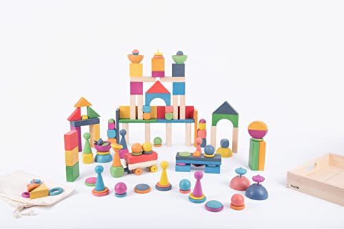 TickiT 73979 Rainbow Wooden Super Set - Set of 84 - 12 Different Shapes in 7 Colors - Loose Parts Play Set for Babies and Toddlers 10m+ - Inspire Curiosity and Open-Ended Play