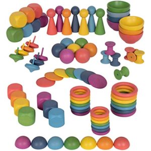 tickit 73979 rainbow wooden super set - set of 84 - 12 different shapes in 7 colors - loose parts play set for babies and toddlers 10m+ - inspire curiosity and open-ended play