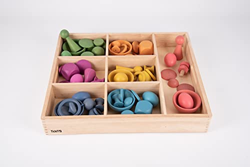 TickiT 73979 Rainbow Wooden Super Set - Set of 84 - 12 Different Shapes in 7 Colors - Loose Parts Play Set for Babies and Toddlers 10m+ - Inspire Curiosity and Open-Ended Play