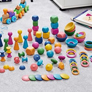 TickiT 73979 Rainbow Wooden Super Set - Set of 84 - 12 Different Shapes in 7 Colors - Loose Parts Play Set for Babies and Toddlers 10m+ - Inspire Curiosity and Open-Ended Play