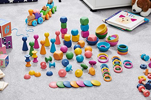 TickiT 73979 Rainbow Wooden Super Set - Set of 84 - 12 Different Shapes in 7 Colors - Loose Parts Play Set for Babies and Toddlers 10m+ - Inspire Curiosity and Open-Ended Play