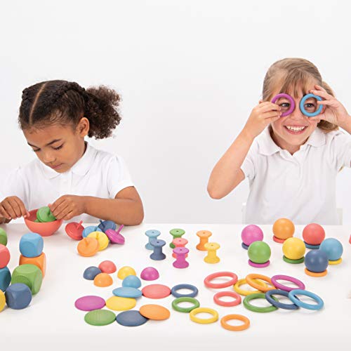 TickiT 73979 Rainbow Wooden Super Set - Set of 84 - 12 Different Shapes in 7 Colors - Loose Parts Play Set for Babies and Toddlers 10m+ - Inspire Curiosity and Open-Ended Play