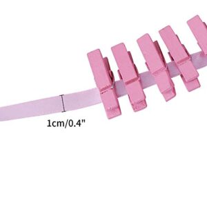 Baby Shower Clothespins,100Pcs Mini Pink Wood Clips with 25 Yard Pink Ribbon,3.5cm Wooden Clothespins Photo Craft Mini Clips