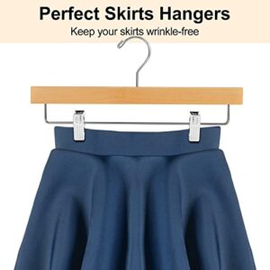 AMKUFO 20pcs Wooden Pants Hangers Solid Pants Hangers with Adjustable Clips 14 Inch Natural Wood Skirt Hangers Trousers Bottom Hangers with Non-Slip Clips and 360° Swivel Hook