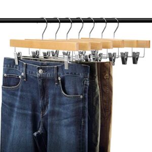AMKUFO 20pcs Wooden Pants Hangers Solid Pants Hangers with Adjustable Clips 14 Inch Natural Wood Skirt Hangers Trousers Bottom Hangers with Non-Slip Clips and 360° Swivel Hook