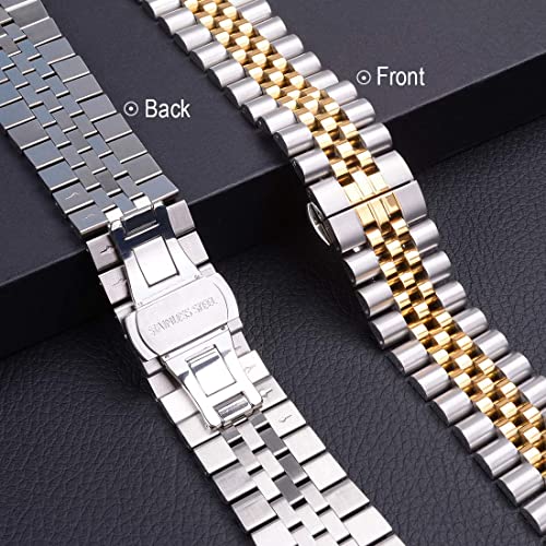 Wolait Compatible with Apple Watch Band 49mm 45mm 44mm 42mm,Stainless Steel Heavy Band with Butterfly Folding Clasp Link Bracelet for iWatch Ultra Series 8/7/6/SE/ 5/4/3/Men Women,Silver/Gold