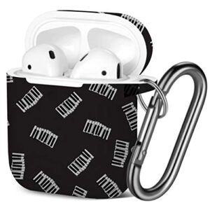 [ compatible with airpods 2 and 1 ] shockproof soft tpu gel case cover with keychain carabiner for apple airpods (piano on back)