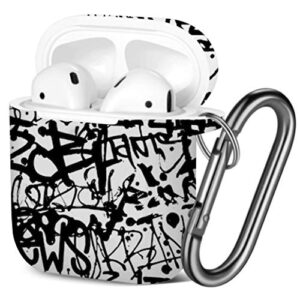 [ compatible with airpods 2 and 1 ] shockproof soft tpu gel case cover with keychain carabiner for apple airpods (graffiti)