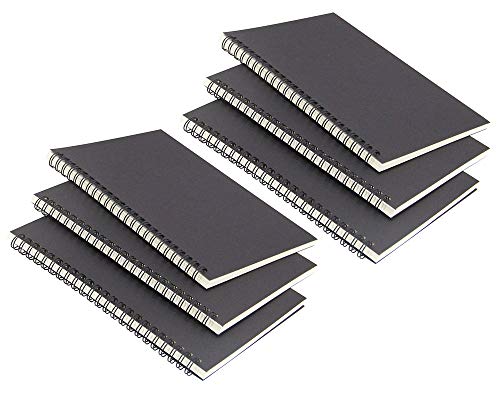 Zegrox 6 Pack Black cover Spiral Notebook, Blank Sketch Book Pad, Subject Notebooks,50 Sheets (100 Pages)-8.27x 5.59inch,A5 size Notebook.