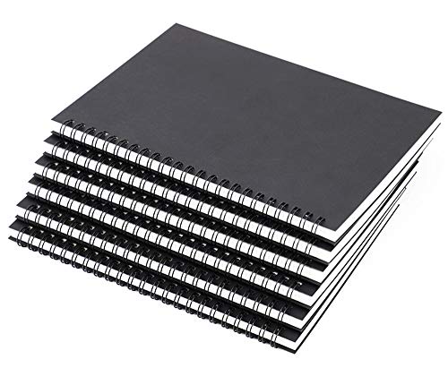 Zegrox 6 Pack Black cover Spiral Notebook, Blank Sketch Book Pad, Subject Notebooks,50 Sheets (100 Pages)-8.27x 5.59inch,A5 size Notebook.