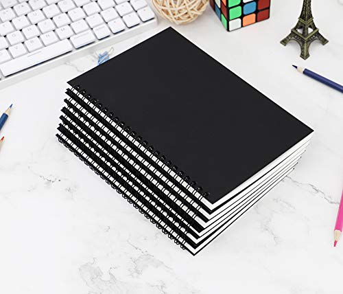 Zegrox 6 Pack Black cover Spiral Notebook, Blank Sketch Book Pad, Subject Notebooks,50 Sheets (100 Pages)-8.27x 5.59inch,A5 size Notebook.