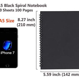 Zegrox 6 Pack Black cover Spiral Notebook, Blank Sketch Book Pad, Subject Notebooks,50 Sheets (100 Pages)-8.27x 5.59inch,A5 size Notebook.