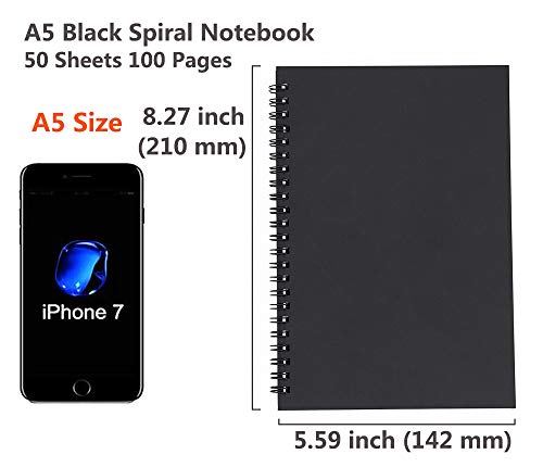 Zegrox 6 Pack Black cover Spiral Notebook, Blank Sketch Book Pad, Subject Notebooks,50 Sheets (100 Pages)-8.27x 5.59inch,A5 size Notebook.