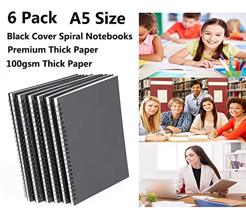 Zegrox 6 Pack Black cover Spiral Notebook, Blank Sketch Book Pad, Subject Notebooks,50 Sheets (100 Pages)-8.27x 5.59inch,A5 size Notebook.