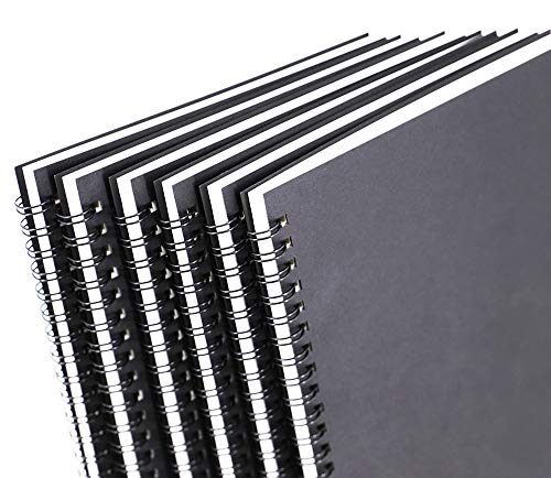 Zegrox 6 Pack Black cover Spiral Notebook, Blank Sketch Book Pad, Subject Notebooks,50 Sheets (100 Pages)-8.27x 5.59inch,A5 size Notebook.