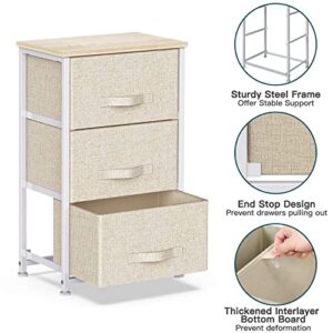 Pipishell 3 Drawer Fabric Dresser Storage Tower, Dresser Chest with Wood Top, Organizer Unit for Closets Bedroom Nursery Room Hallway (Beige)