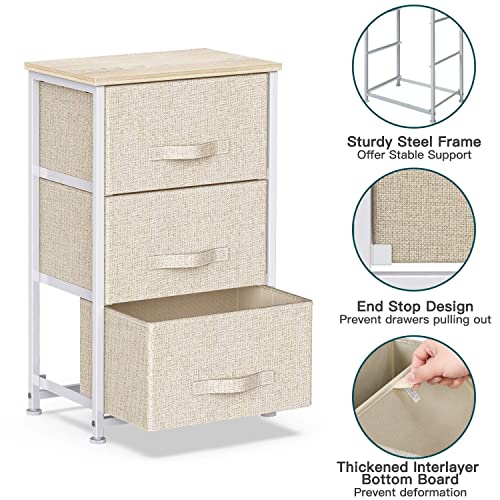 Pipishell 3 Drawer Fabric Dresser Storage Tower, Dresser Chest with Wood Top, Organizer Unit for Closets Bedroom Nursery Room Hallway (Beige)