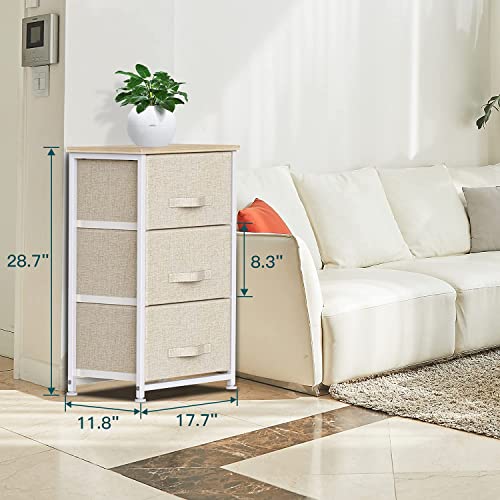 Pipishell 3 Drawer Fabric Dresser Storage Tower, Dresser Chest with Wood Top, Organizer Unit for Closets Bedroom Nursery Room Hallway (Beige)