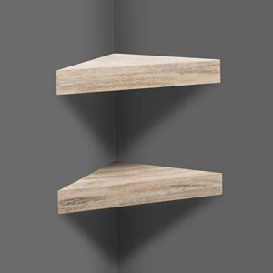 AHDECOR Rustic Wood Corner Wall Shelves, Wall Mounted Floating Corner Shelf for Home Décor, 2-Pack