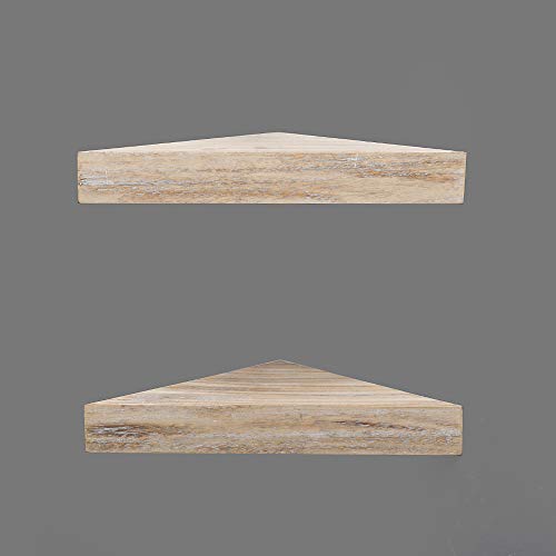 AHDECOR Rustic Wood Corner Wall Shelves, Wall Mounted Floating Corner Shelf for Home Décor, 2-Pack