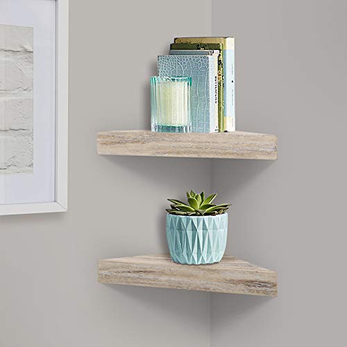 AHDECOR Rustic Wood Corner Wall Shelves, Wall Mounted Floating Corner Shelf for Home Décor, 2-Pack