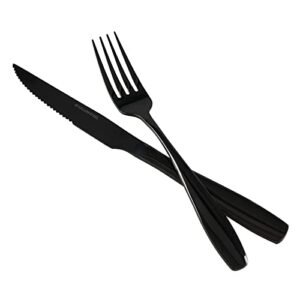 wekioger black stainless steel steak knife and fork set, 8 pieces