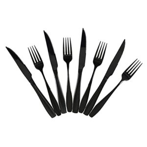 Wekioger Black Stainless Steel Steak Knife and Fork Set, 8 Pieces