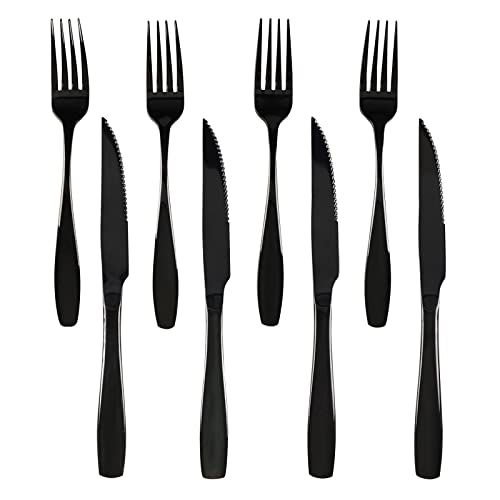 Wekioger Black Stainless Steel Steak Knife and Fork Set, 8 Pieces