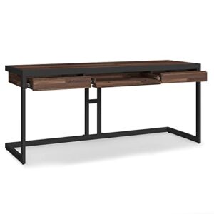 SIMPLIHOME Erina SOLID ACACIA WOOD Modern Industrial 72 inch Wide Large Desk,Office Desk, Writing Table, Workstation, Study Table in Distressed Charcoal Brown,