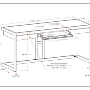 SIMPLIHOME Erina SOLID ACACIA WOOD Modern Industrial 72 inch Wide Large Desk,Office Desk, Writing Table, Workstation, Study Table in Distressed Charcoal Brown,