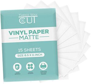 printable vinyl sticker paper matte for inkjet & laser printer 15 sheets white, decal paper tear & scratch resistant quick ink dry, cricut sticker paper for making labels and crafts