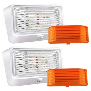 bluefire super bright led rv porch light rv exterior lights porch utility light 12v replacment light with on/off switch, clear and amber removable lens for rv, trailer, camper (2 pack)