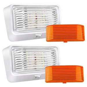 BlueFire Super Bright LED RV Porch Light RV Exterior Lights Porch Utility Light 12V Replacment Light with ON/OFF Switch, Clear and Amber Removable Lens for RV, Trailer, Camper (2 Pack)