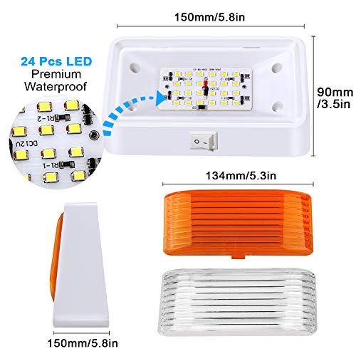 BlueFire Super Bright LED RV Porch Light RV Exterior Lights Porch Utility Light 12V Replacment Light with ON/OFF Switch, Clear and Amber Removable Lens for RV, Trailer, Camper (2 Pack)