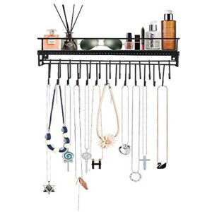 urban deco wall mounted jewelry organizer - rectangular hanging jewelry holder stand with shelf wall necklace holder organizer - black jewelry rack