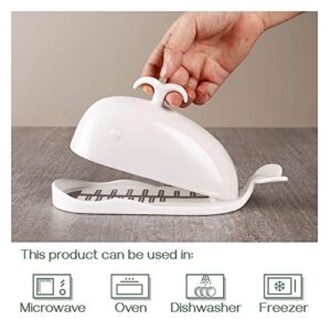 DOWAN Porcelain Butter Dish With Cutting Measuring Line, Large Whale Butter Dish with Cover of Non-slip Design, Ceramic Butter Dishes with Handle for East/West Coast Butter, White