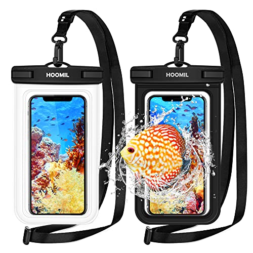 HOOMIL Waterproof Phone Pouch, 2 Pack Universal IPX8 Waterproof Phone Case Dry Bag with Lanyard for Samsung Galaxy A53 5G/S22 Ultra/iPhone 14 Pro Max - Black, Clear