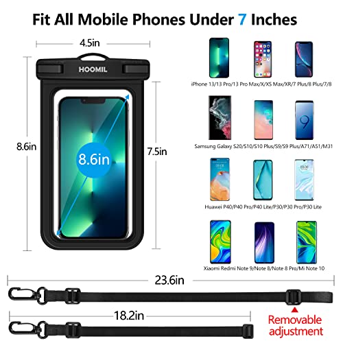 HOOMIL Waterproof Phone Pouch, 2 Pack Universal IPX8 Waterproof Phone Case Dry Bag with Lanyard for Samsung Galaxy A53 5G/S22 Ultra/iPhone 14 Pro Max - Black, Clear