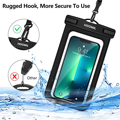 HOOMIL Waterproof Phone Pouch, 2 Pack Universal IPX8 Waterproof Phone Case Dry Bag with Lanyard for Samsung Galaxy A53 5G/S22 Ultra/iPhone 14 Pro Max - Black, Clear