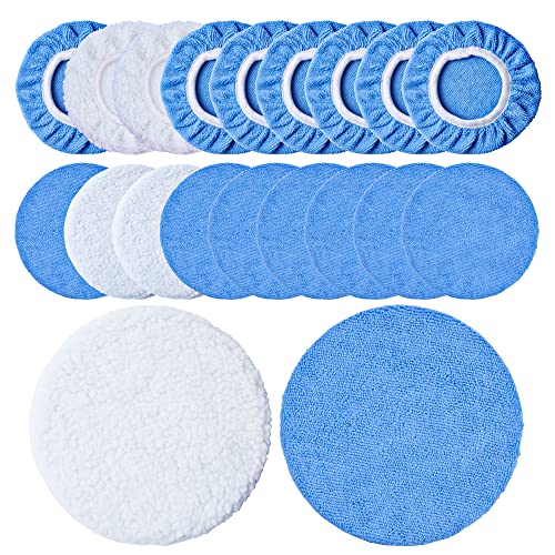 OTUAYAUTO Microfiber Polishing Bonnets 20Pcs - Orbital Buffer 5-6 inch Polisher Pad Cover - Car Waxing Applicator Bonnet