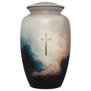 funeral cremation urn - cross in sky cremation urn for human ashes - hand made in aluminum - suitable for cemetery burial or niche - large size for adults up to 200 lbs