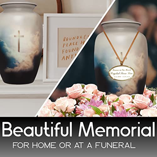 Funeral Cremation Urn - Cross in Sky Cremation Urn for Human Ashes - Hand Made in Aluminum - Suitable for Cemetery Burial or Niche - Large Size for Adults up to 200 lbs