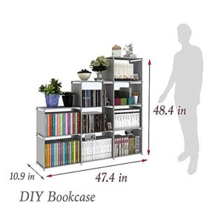 9 Cube Kids Bookshelf Adjustable Bookcase,Portable Closet Organizers and Storage for Storage Clothes, Suitable for Children in Kids Room, Bedroom,Living Room and Office, Diy Book Shelf,Wardrobe Grey